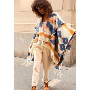 FREE PEOPLE Crossroads Oversized Poncho Cream/Multicolor Tiered One size